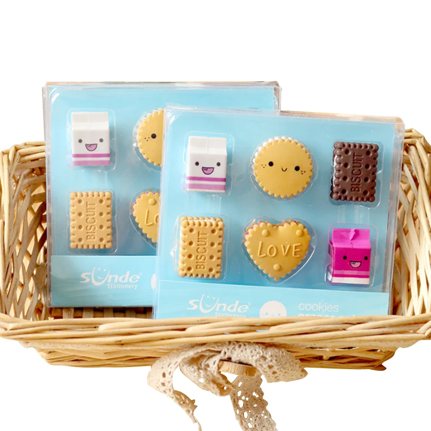4 предмета в партии милые печенье Ластик Мультфильм коробку Milk Biscuit ластик