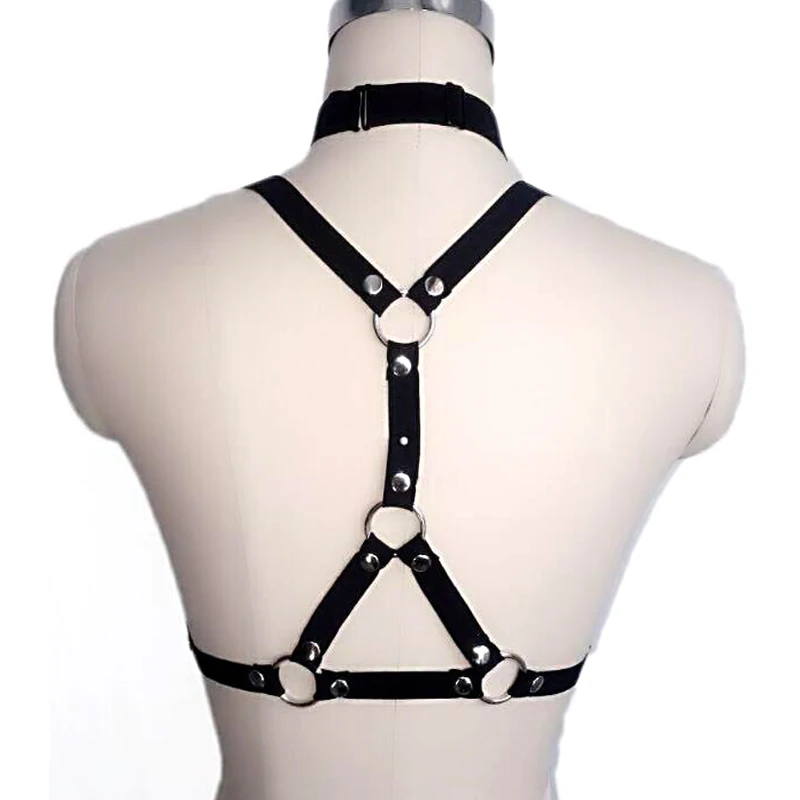 

New Fashion Goth Women Chest metal O Ring Studded Strap Garter Belts Cage Bondage Lingerie Bust Bra Black accessories