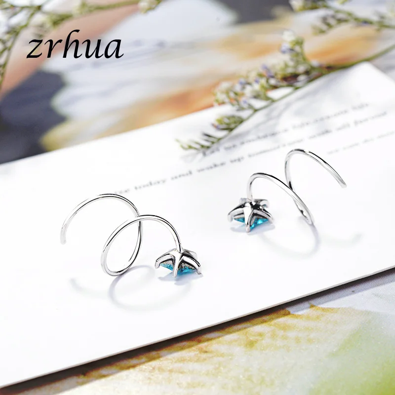 ZRHUA 925 стерлингового серебра серьги гвоздики с голубыми циркониевыми прозрачный