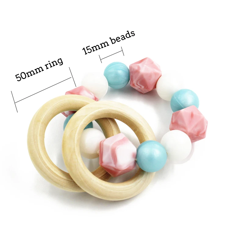 Bavoirsj Free Shipping Couple Wood Ring Belling Rattle Teether Toys Baby Teething Hexagon Silicone Beads Montessori Toy B1931 | Игрушки и