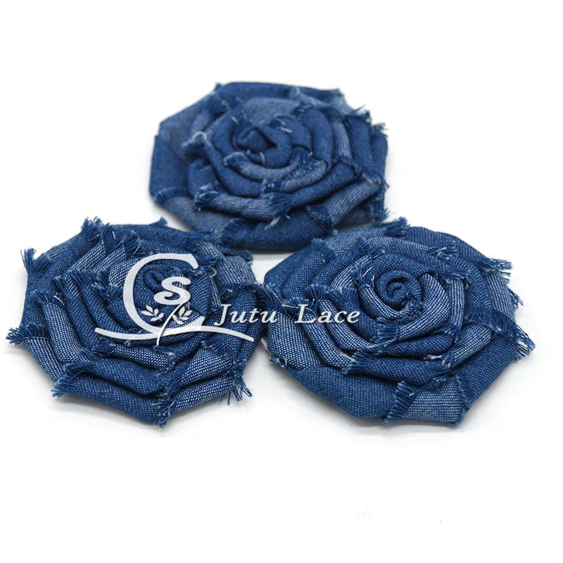 

20 pcs/lot , 3inch denim rose frayed flower , shabby denim rose flower for headband hair acessories headwear