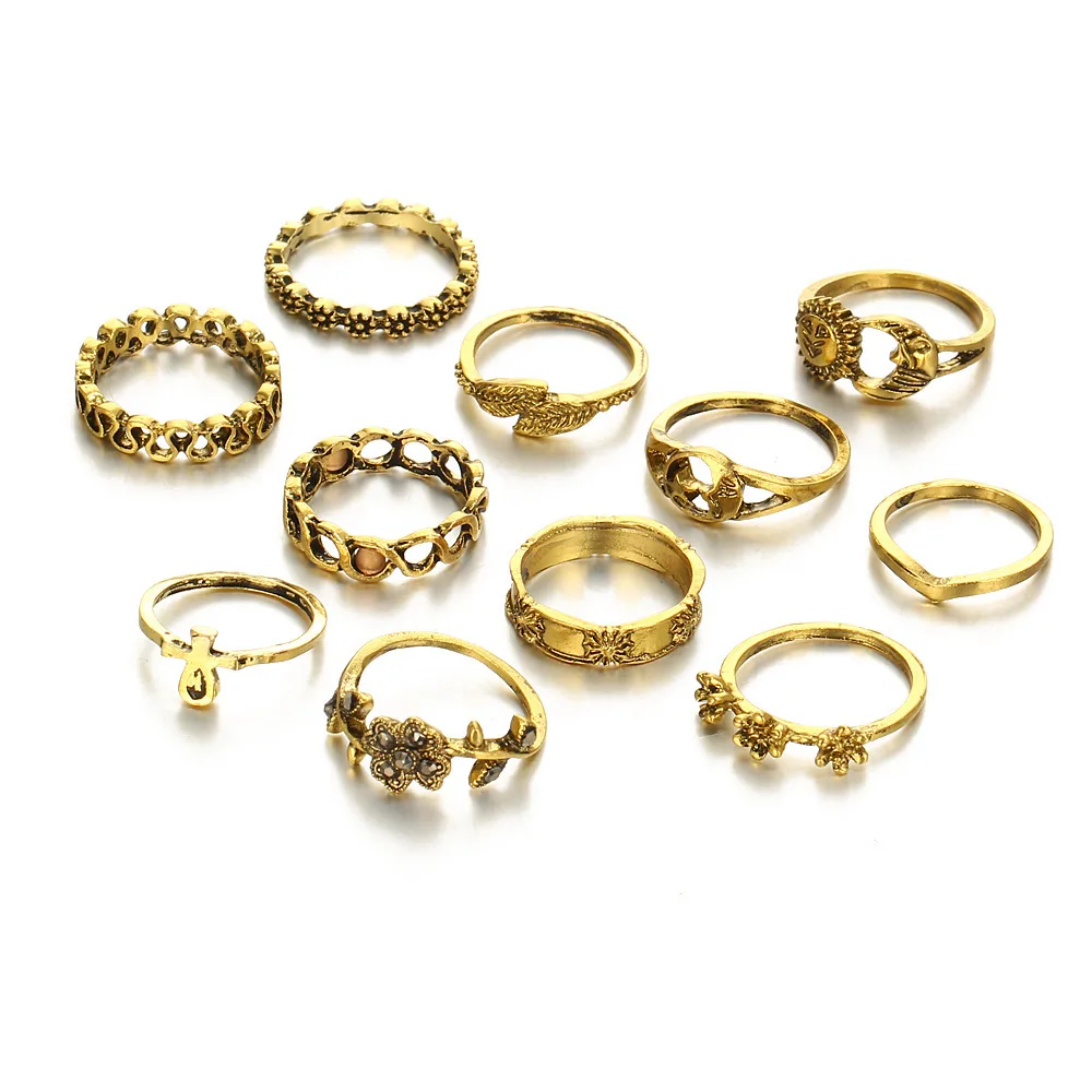 Винтажное пляжное кольцо R072 11 шт./компл. набор колец в стиле панк с полыми лунами