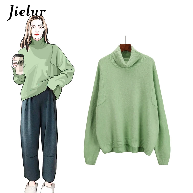 Jielur вязаный свитер Kpop Chic хаки розовый Harajuku для женщин свитеры с высоким воротом