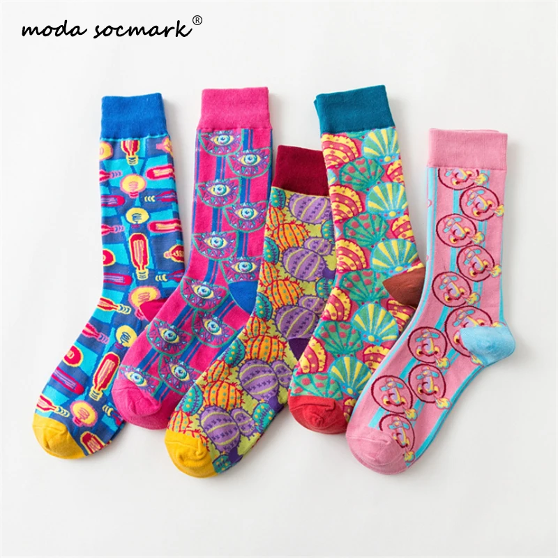 Moda Socmark, Модные Цветные счастливые мужские носки/женские новые мягкие дышащие длинные хлопковые носки С КАКТУСОМ, повседневные забавные мужские носки