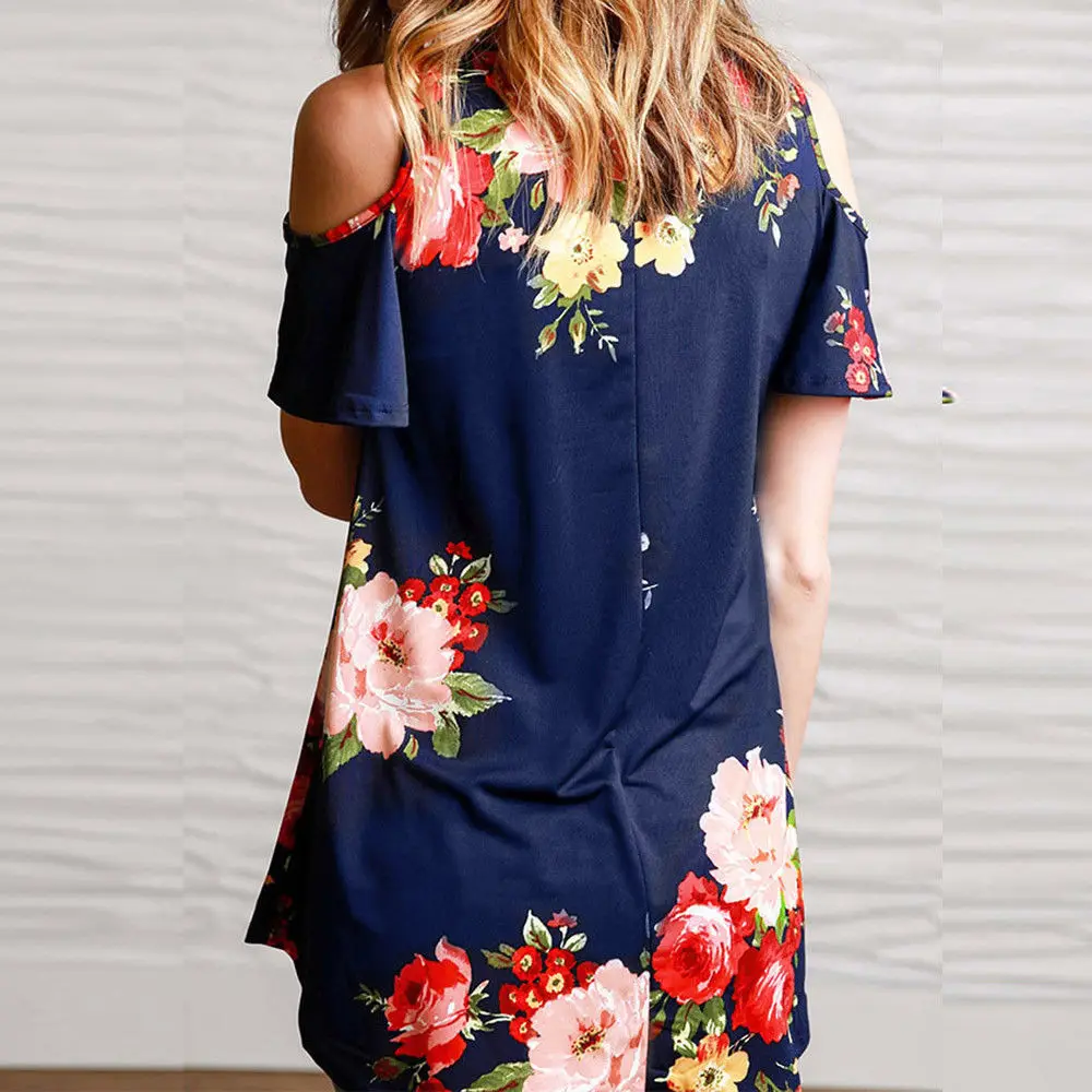 Женские пляжные летние топы Boho с цветочным принтом и коротким рукавом блузка