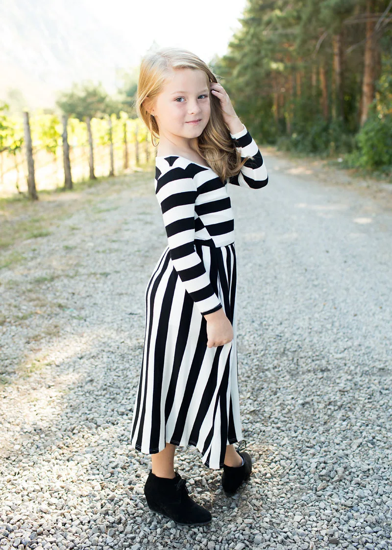 Autumn Winter Mom and Me Dress Long Sleeve Striped Cotton Warm Christmas Family Matching Clothes D0135 | Мать и ребенок