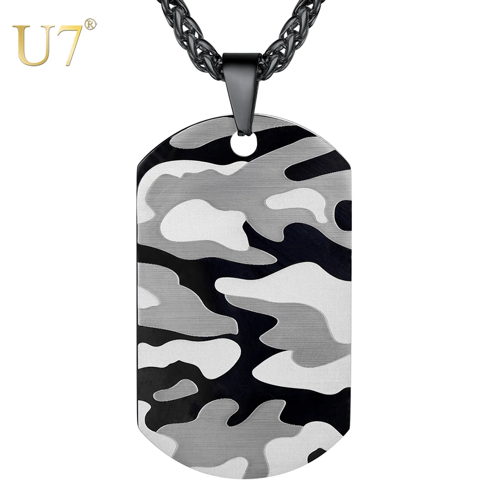 

U7 Camouflage Dog Tag Necklace for Men Stainless Steel Soldier Army Male Pendant Outdoor Sport Jewelry Gift Free Engraving N1129