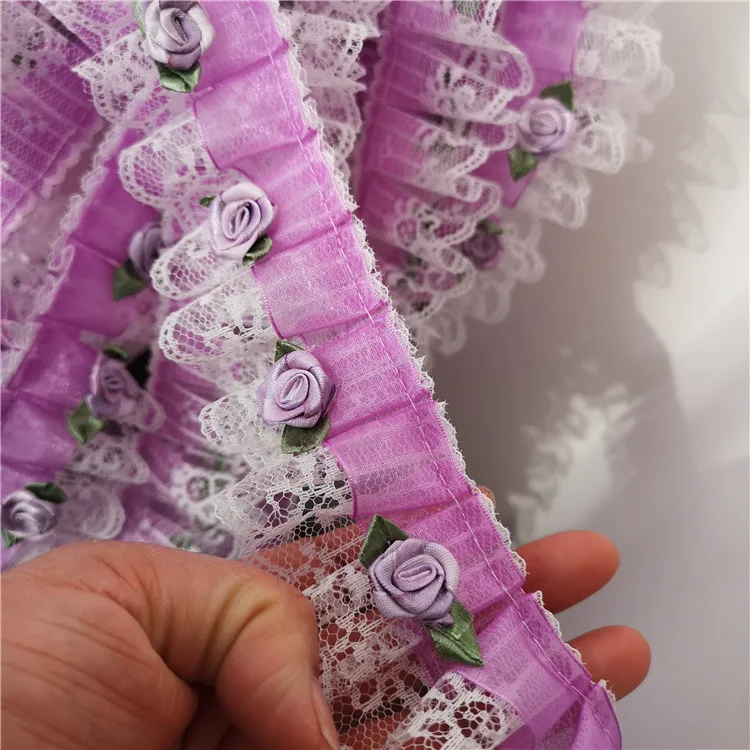 Роскошная кружевная ткань 5 см лента 3D Цветочная аппликация в виде розы блестящее