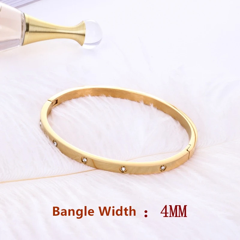 HFYK 2019 full cubic zirconia bangles for women rose gold color stainless steel bracelets pulseira feminina | Украшения и