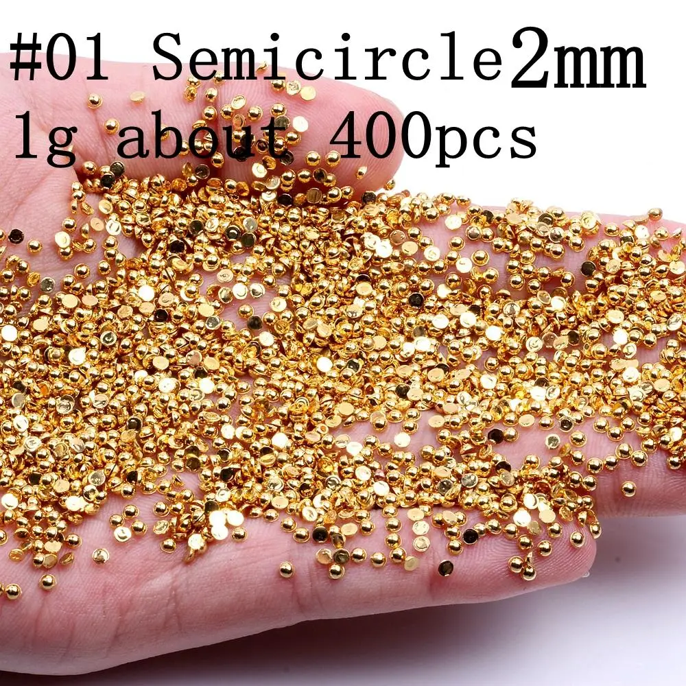 01 Semicircle Позолоченные 1 г акриловые стразы с плоской задней частью, различные формы, дизайн ногтей, сделай сам, рукоделие, изготовление ювелирных изделий, ноутбук, свадебные платья, украшения - Цвет: 01 Semicircle