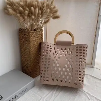 pink Женские сумки, сумки,, известные бренды, открытая пляжная сумка, Bolsa Feminina, с деревянной ручкой, сумки-тоут, сумка через плечо из искусственной кожи, кошельки - Цвет: pink