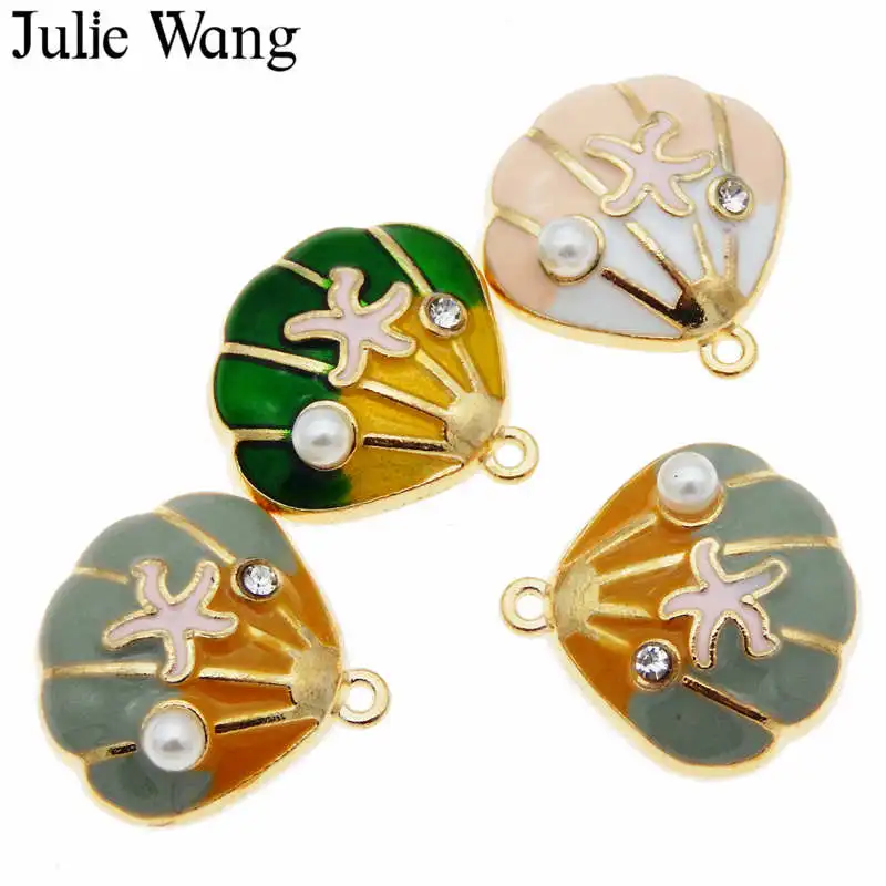 Julie Wang 6 шт эмалированная ракушка Морская звезда амулеты жемчуг горный хрусталь