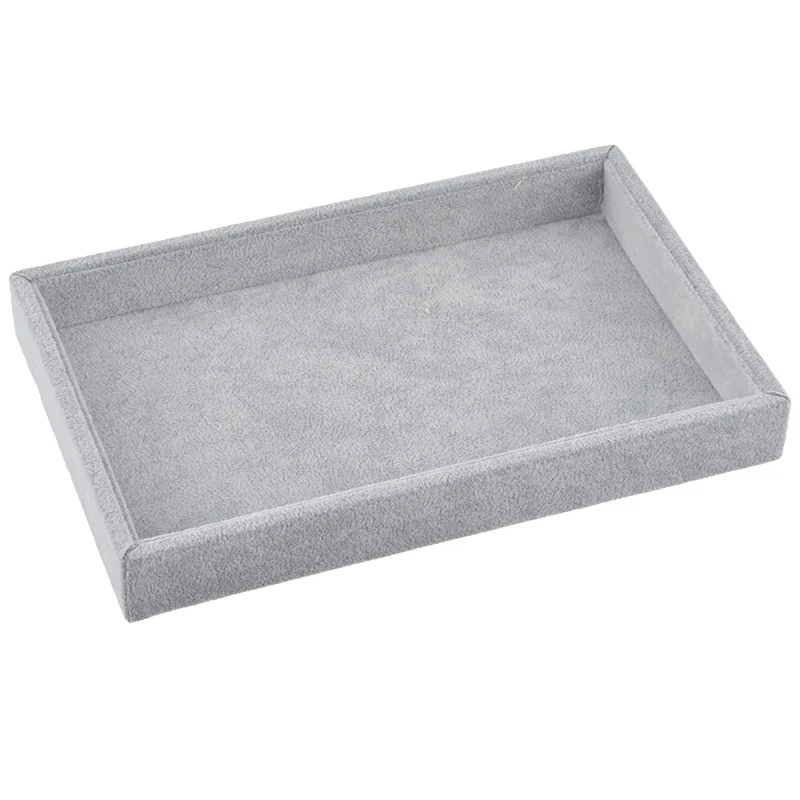 grey 23x14.5x2.8cm Портативный бархат ювелирные изделия кольцо серьги Вставка Запонки Органайзер коробка деревянный плоский Штабелируемый Лоток Держатель Витрина для хранения - Цвет: grey 23x14.5x2.8cm