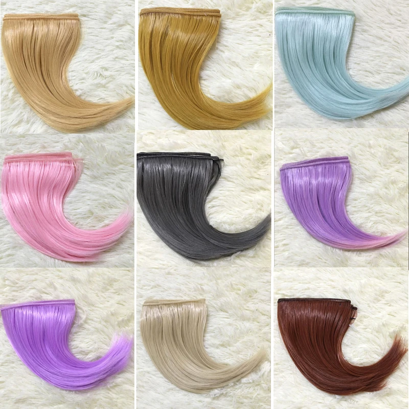 

15cm brown flaxen pink grey color thick heat resistant wig hair for 1/3 1/4 BJD doll diy