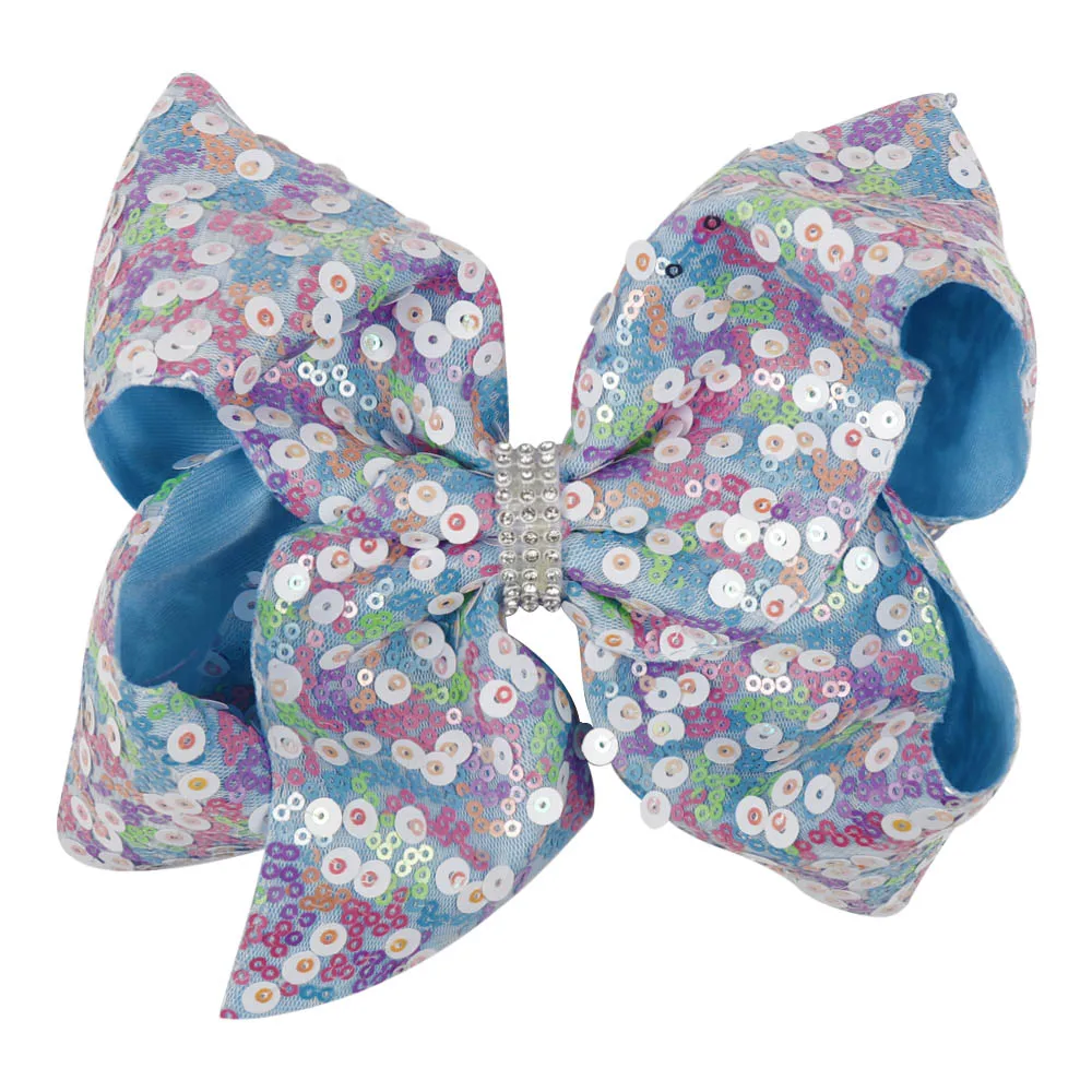 

10 Pcs/lot 7" Hair Accessories Hair Bows Girls Hair Clips Rhinestone Large Sequin Handmade Rainbow Knot Hairgrips Party Hairpins