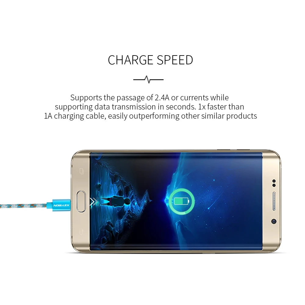 Кабель Micro USB KEYSION нейлоновый кабель быстрой зарядки и передачи данных 2 4 А для Samsung