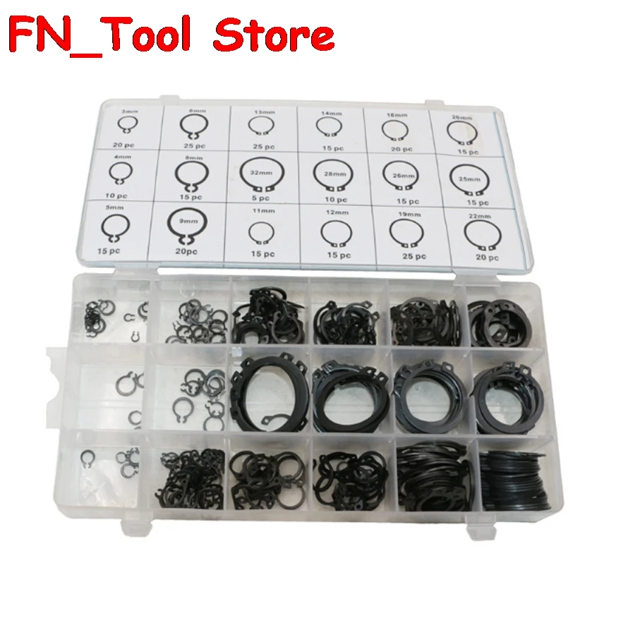 

300Pcs 4-32mm Black C type circlip Snap ring Card shaft elastic ring Open ring