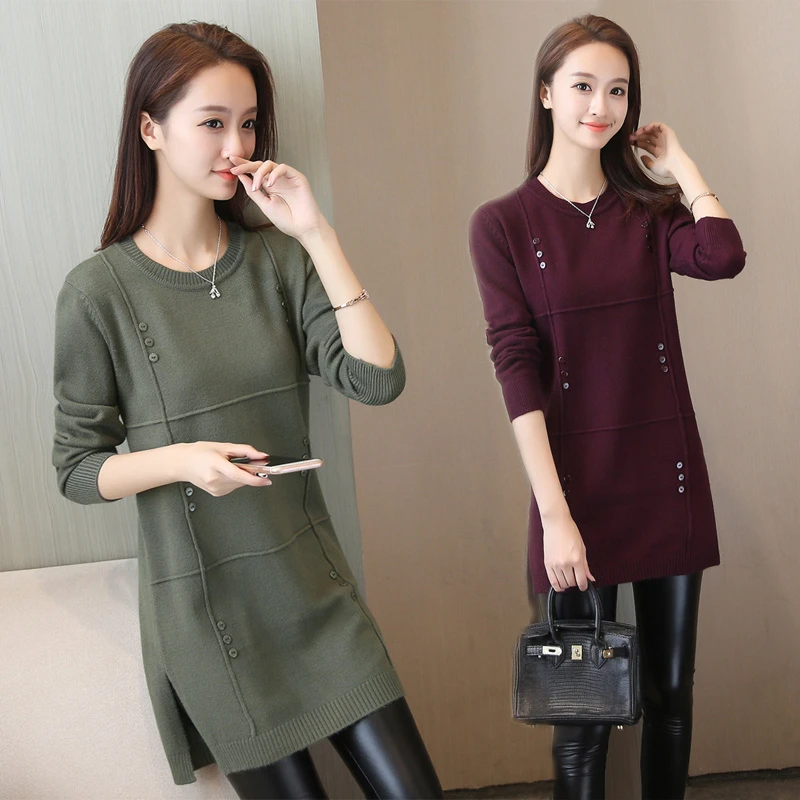Autumn Winter Women Pullovers Sweater Knitted Elasticity Casual Jumper Fashion Loose O-collar Warm Female Long Sweaters AA213 | Женская