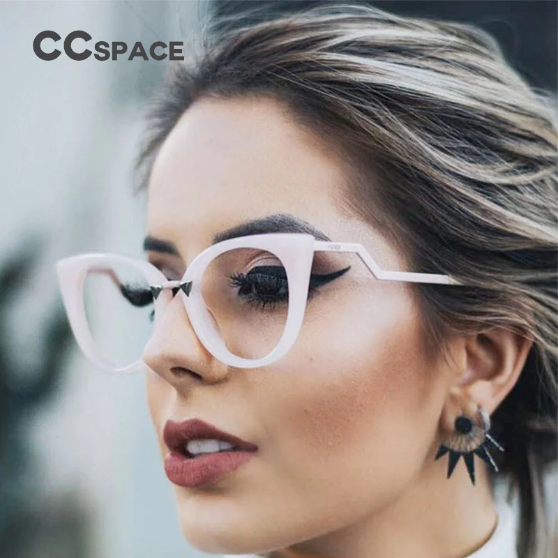 CCSPACE, женские очки кошачий глаз, оправа для женщин, фирменный дизайн, оптические очки, металлические дужки, модные очки 45045