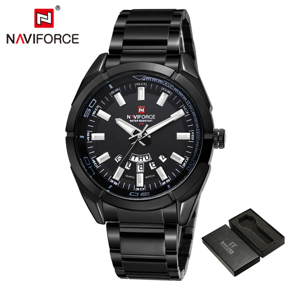 NA903801 with box NAVIFORCE мужские часы с датой недели, спортивные мужские часы, Топ бренд, Роскошные военные армейские деловые кварцевые мужские часы со стальным ремешком, подарок 9038 - Цвет: NA903801 with box