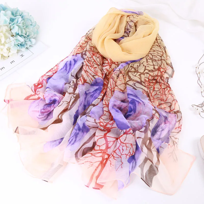

2018 New Design Fashion Women Silk Poylester Scarf Coral Special Wrinkles Elegant Shawl Long Wrap Summer Beach 140*180cm M275