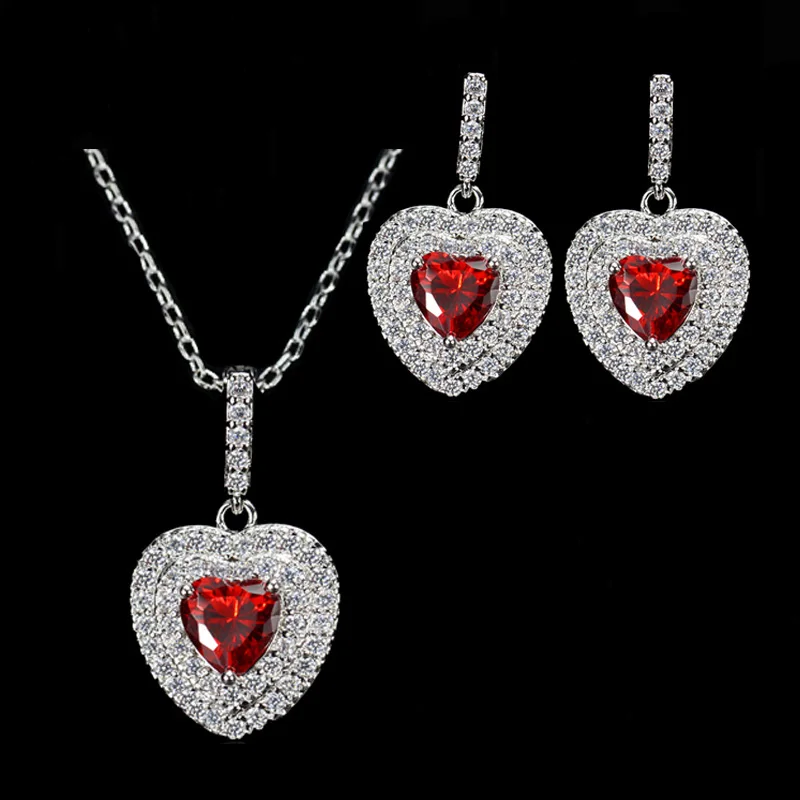 red CWWZircons, Модный женский подарок для любви, темно-синий кубический цирконий, кулон, ожерелье и серьги, серебро 925 пробы, ювелирный набор T272 - Окраска металла: red