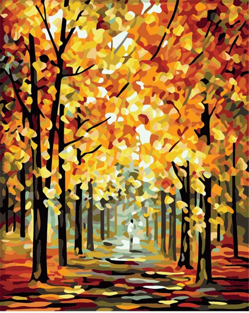 Новые Безрамные Картины DIY живопись по номерам абстрактный Рисунок пейзаж Осень