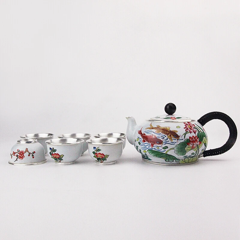 

High grade 999Silver Products Cloisonne Hand made Tasting cup Kung Fu Teacup gift for family and friends kitchen office tea set