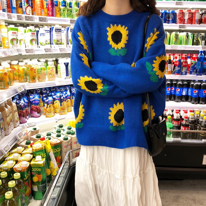 Свитер PERHAPS U женский с длинным рукавом вязаные пуловеры круглым вырезом принтом