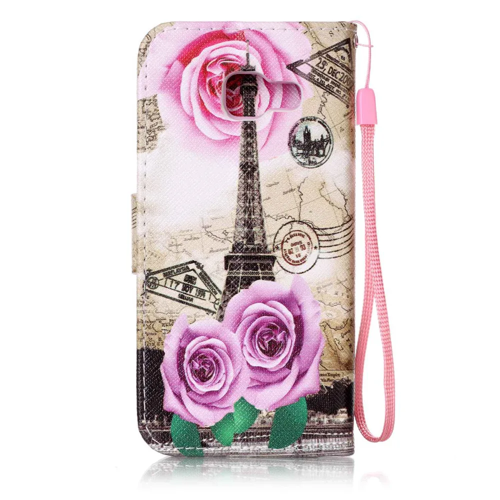 Роза Цветок Эйфелева Башня Шаблон Искусственная Кожа Флип Бумажник Стенд Карты