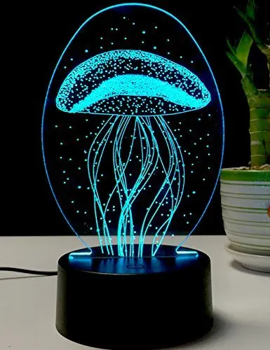 Светодио дный настольная лампа 3D Медузы рыбы ночник USB Сенсорный переключатель