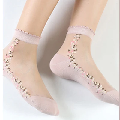 pink 5 пар/партия женские японские кружевные маленькие цветочные хрустальные однотонные шелковые классные носки с кристаллами женские розовые/белые Meias - Цвет: pink