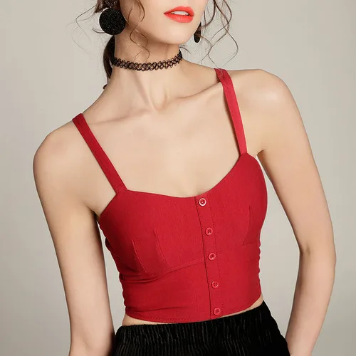 Red Укороченный топ без косточек Mujer Camisole на бретелях, лето, модный сексуальный жилет в полоску/черный/белый/красный, женская рубашка, одежда для фитнеса - Цвет: Red