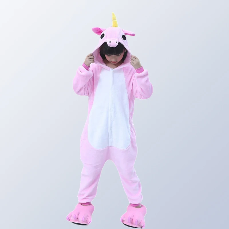 Flannel Children Pajamas Set Winter Hooded Animal Unicorn Stitch Kids For Boys Girls Sleepwear Onesies for 4 6 8 10 12 Y | Детская