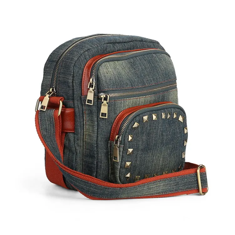 denim yellowish KISS KAREN ретро модные Шипованные Сумки через плечо для женщин Прочная Джинсовая женская сумка-мессенджер Летняя джинсовая женская сумочка - Цвет: denim yellowish