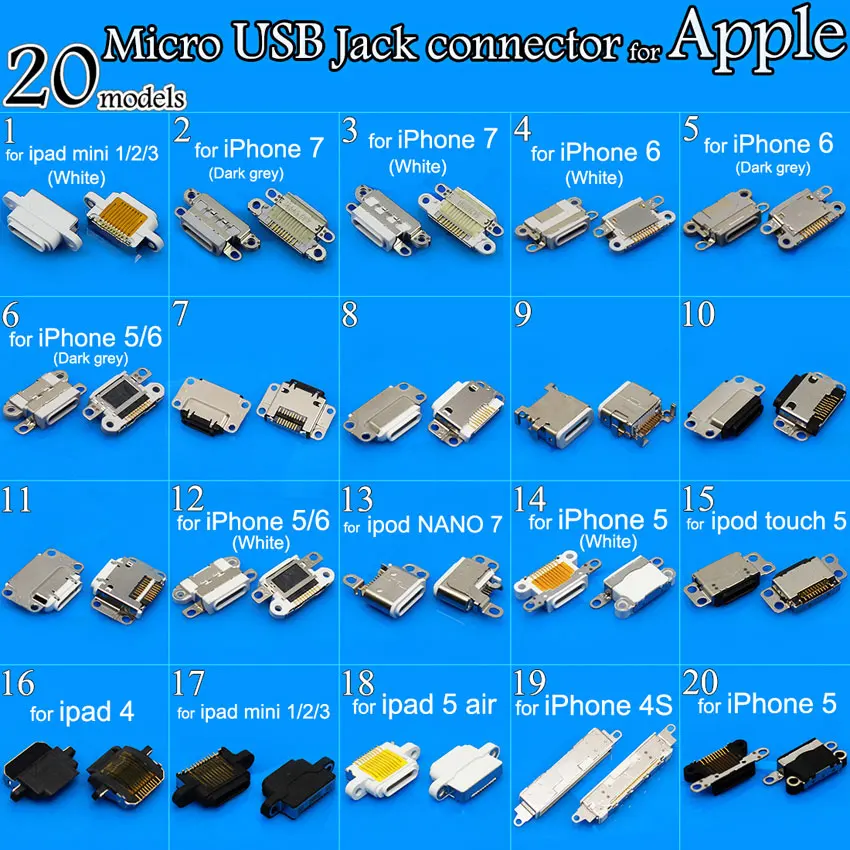Cltgxdd 20 моделей 40 шт. микро USB разъем для зарядки iPhone 4 4S 5 5G 6 6S 6plus 7 Тестовый