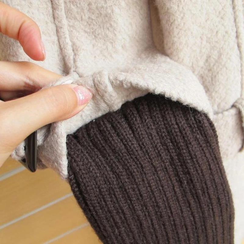 Шить теплая Кнопка регулируемый пояс Тонкий шерстяной пальто 2017 Зима плюс