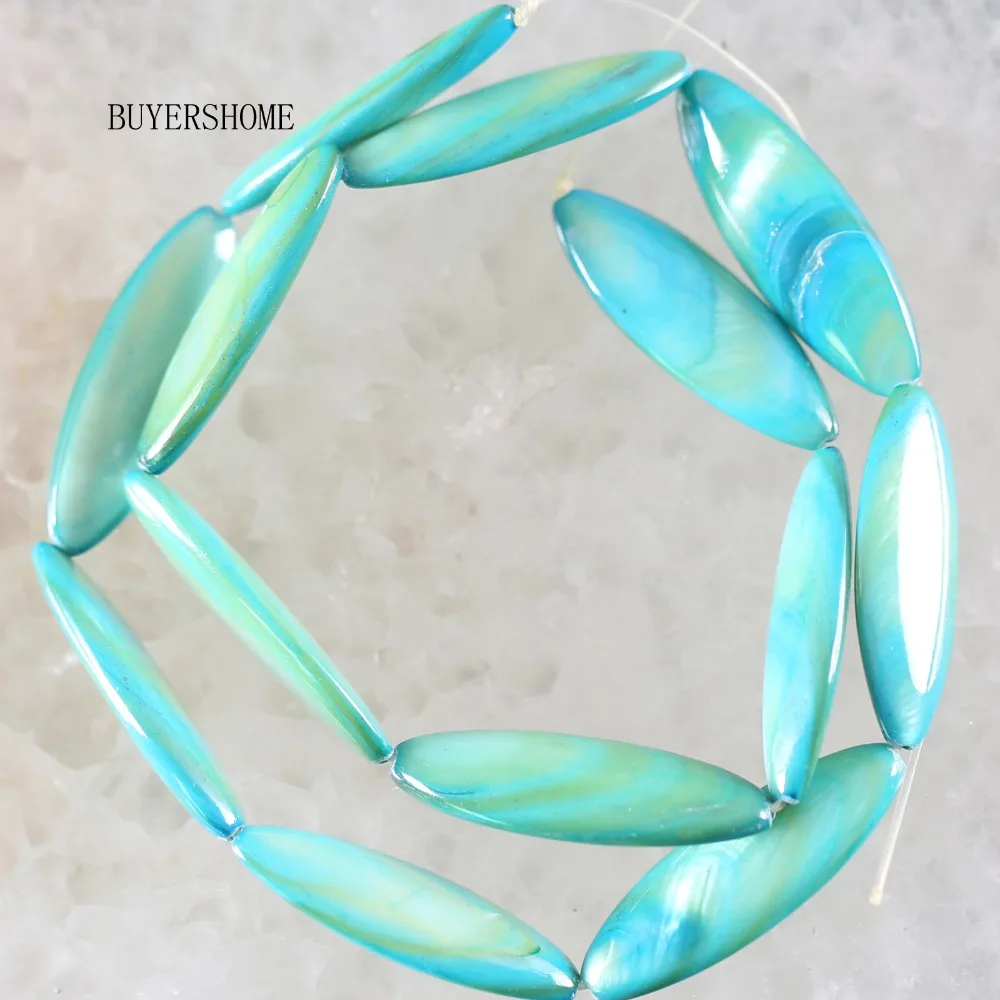 Fahion Jewelry 10X30MM Sky Blue Mother Of Pearl Shell Loose Beads String 15&quot O084 | Украшения и аксессуары