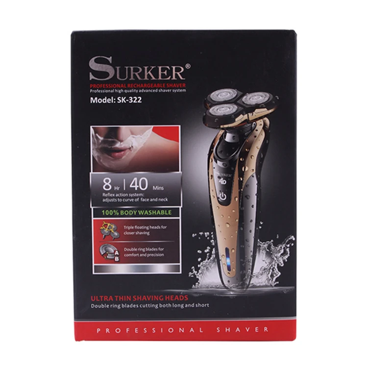Surker Горячая электробритва с двойным лезвием поршневая бритва Водонепроницаемая беспроводная Мужская бритвенная машина rasuradora SK-325T