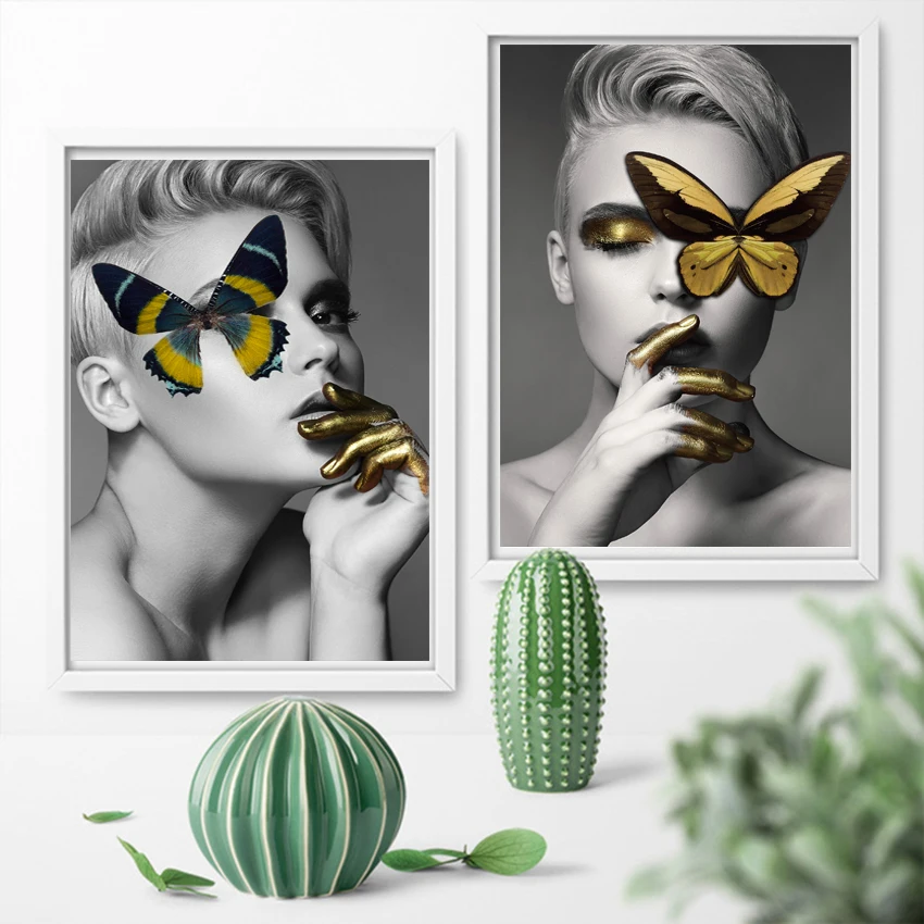 Бабочка девушка губы настенная Картина на холсте Роскошные скандинавские