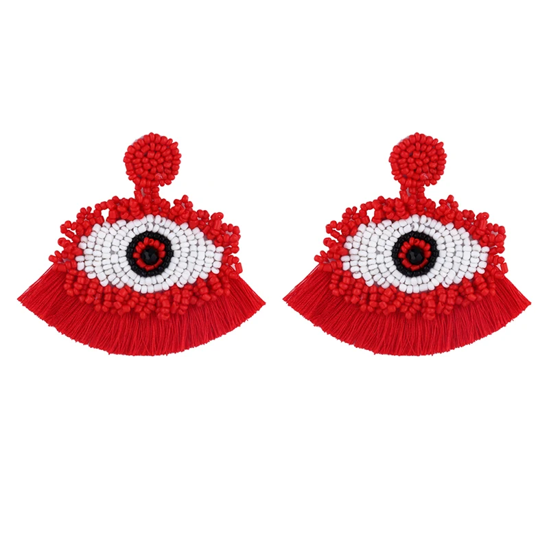 OCESRIO Lucky Evil Eye Earring Women Girl Handmade Big Tassel Statement Earrings Party Gifts Ethnic Style Jewelry ers-q50 | Украшения и