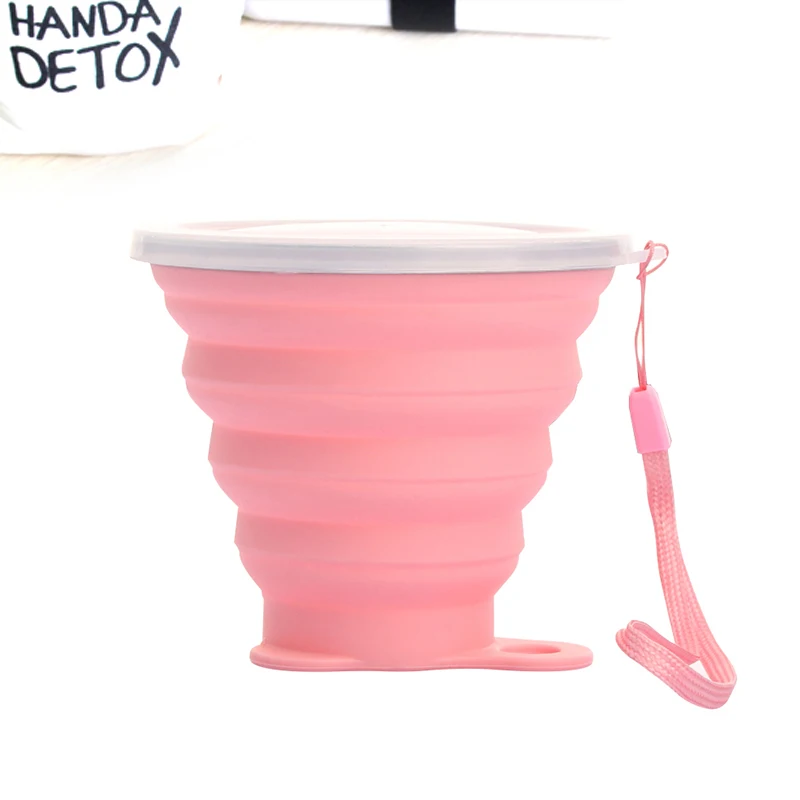 Pink 1 Piece ME.FAM, 270 мл, силиконовая складная чашка из нержавеющей стали со шнурком/Пылезащитная крышка, уличные кофейные чашки, выдвижная дорожная копа - Цвет: Pink 1 Piece