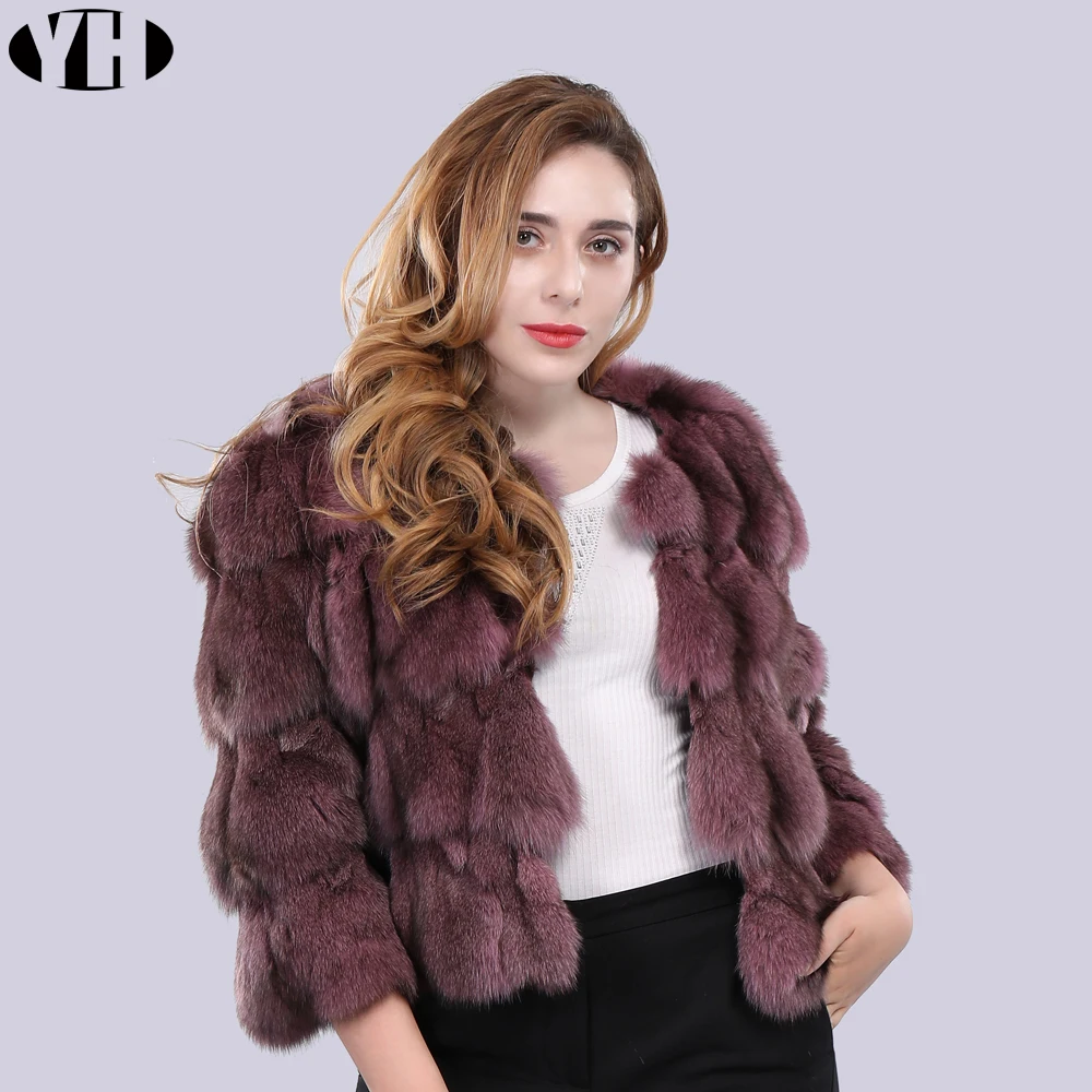 2019 Новое поступление Женская куртка из натурального Лисьего меха короткая