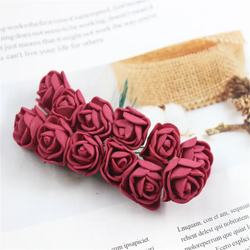 wine red 12 шт./лот имитация мини розы искусственный цветок Пена Цветок diy цветок шар головной убор в форме гирлянды свадебные украшения Свадебные цветы - Цвет: wine red