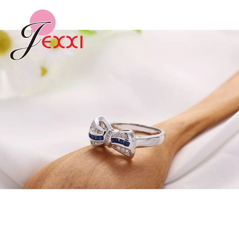 2020 New Arrivals Unique Design Bow Blue CZ 925 Sterling Silver Women Engagement Wedding Finger Rings | Украшения и аксессуары