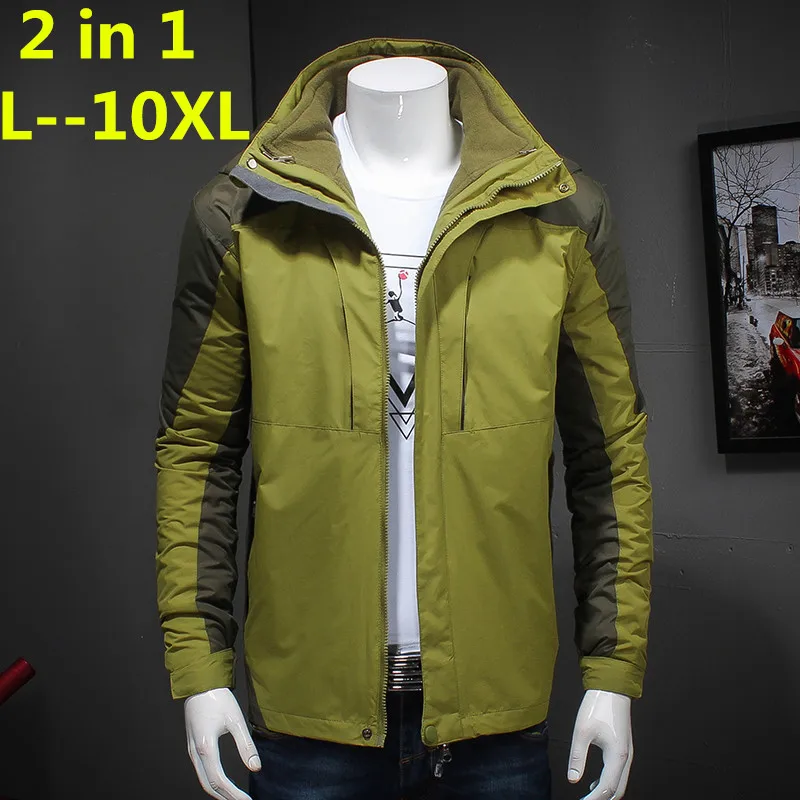 Kopen Plus 10XL 8XL 6XL 5XL Merk Kleding Nieuwe Stijl Winter Jurk Mannen Windjack Jassen 3 In 1 Liner En Hoed Afneembare
