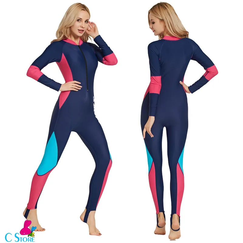 

High quality women Lycra wetsuit color stitching Surf Diving Equipment Jellyfish clothing long-sleeved piece fitted