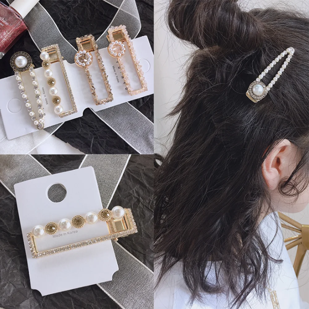 

1pc Pearl Metal Hair Clip Acrylic Hollow Geometric Waterdrop Rectangle Imitation Pearl Hair Clip Accessories Hair Styling Tools