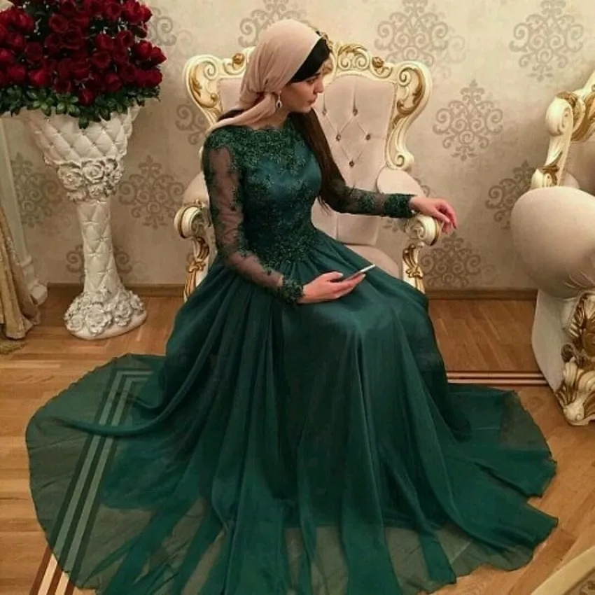 2019 дубай темно зеленое мусульманское вечернее платье с длинным рукавом для