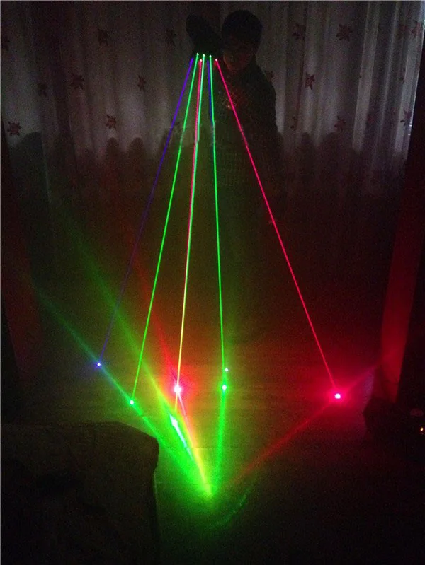 Лазерная перчатка RGB для сценического шоу вечерние с 7 лазерами (2 красных + 3